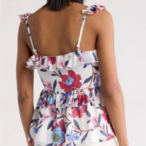 French Connection Ruffle Details Sleeveless Blouse Size 6 Floral Top NWT - Picture 8 of 9